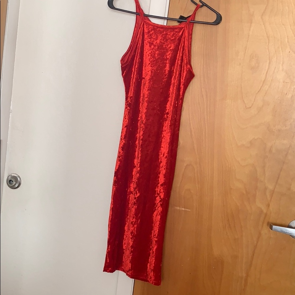 Red velvet material dress